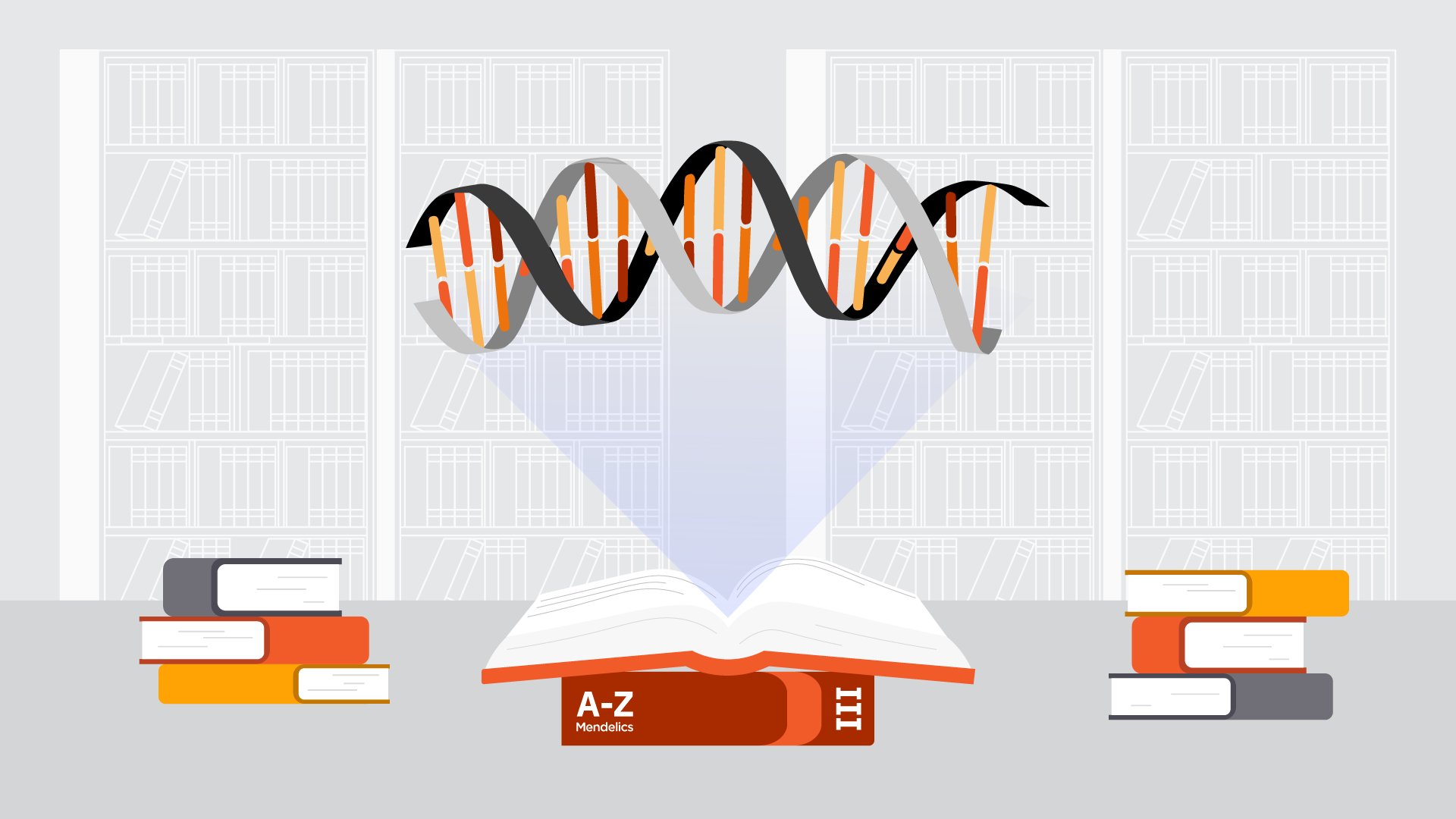 ilustração de um livro aberto com um DNA saindo