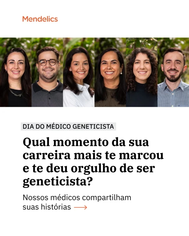No Dia do Médico Geneticista, celebramos e parabenizamos esses profissionais indispensáveis! Para marcar a data, nossos especialistas aqui da Mendelics compartilham um pouco de suas histórias e experiências.
O trabalho do médico geneticista é fundamental e vai muito além dos diagnósticos: envolve desde a identificação de doenças genéticas e doenças raras até o direcionamento e acolhimento do paciente e de seus familiares.
Desejamos um feliz dia a todos os profissionais que transformam seu conhecimento em esperança e cuidado!

Gostou do conteúdo? Compartilhe o post nas suas redes sociais e parabenize esses profissionais. 
#DiaDoGeneticista #Mendelics #GeneticaMedica #ExameGenetico